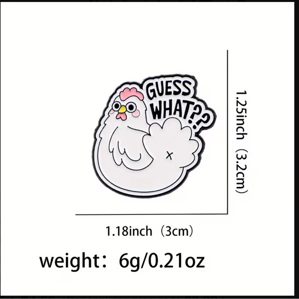 Guess White Chicken Enamel Pin with Pink & Yellow Details - Picture 3 of 4
